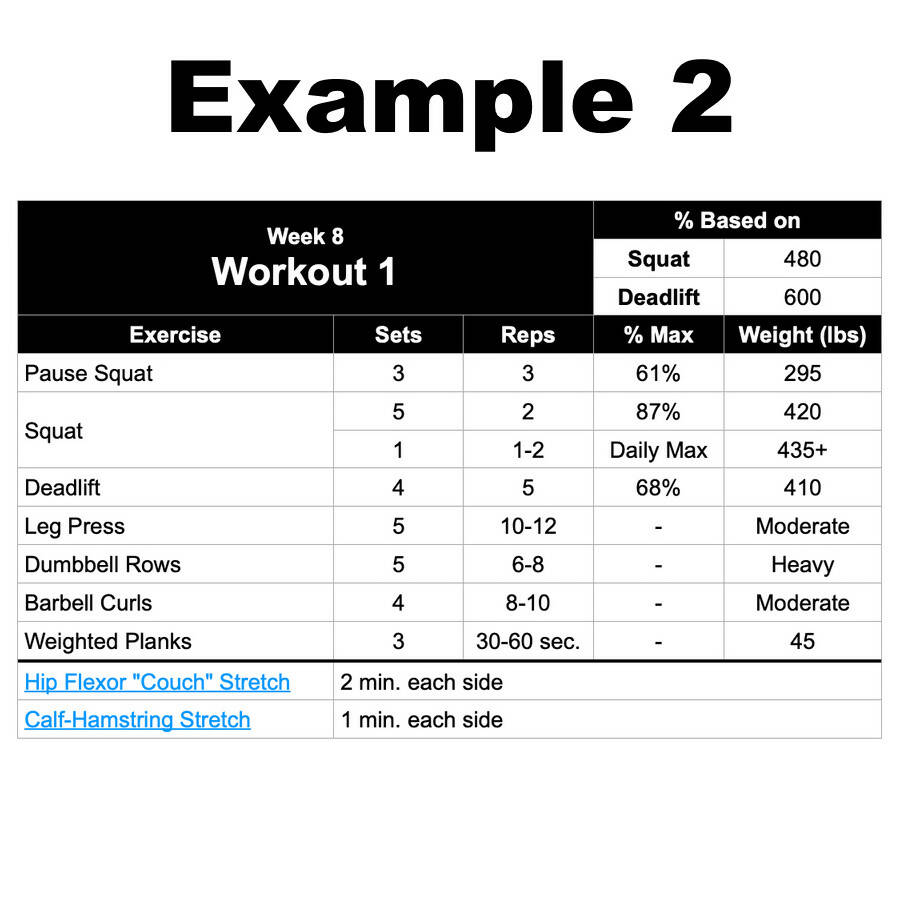 Custom Powerlifting Workout Program for Bench Press Example
