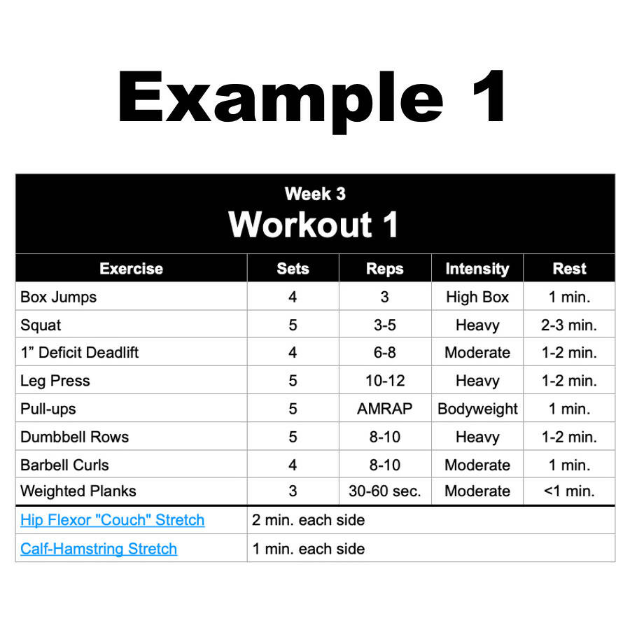 Custom Strength Training Workout Program for Squats Example